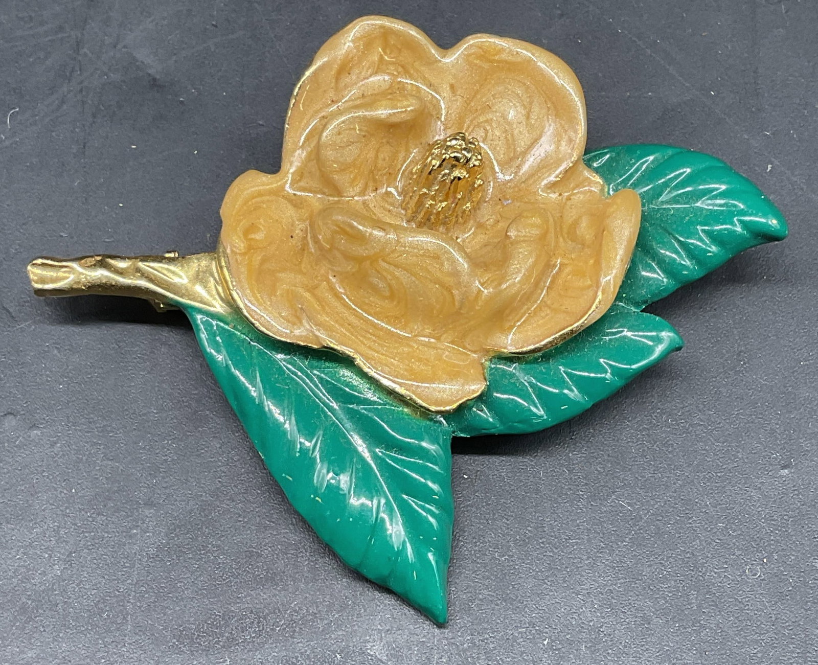 Vintage Gold Tone Enamel Flower Brooch USA (1 of 6)