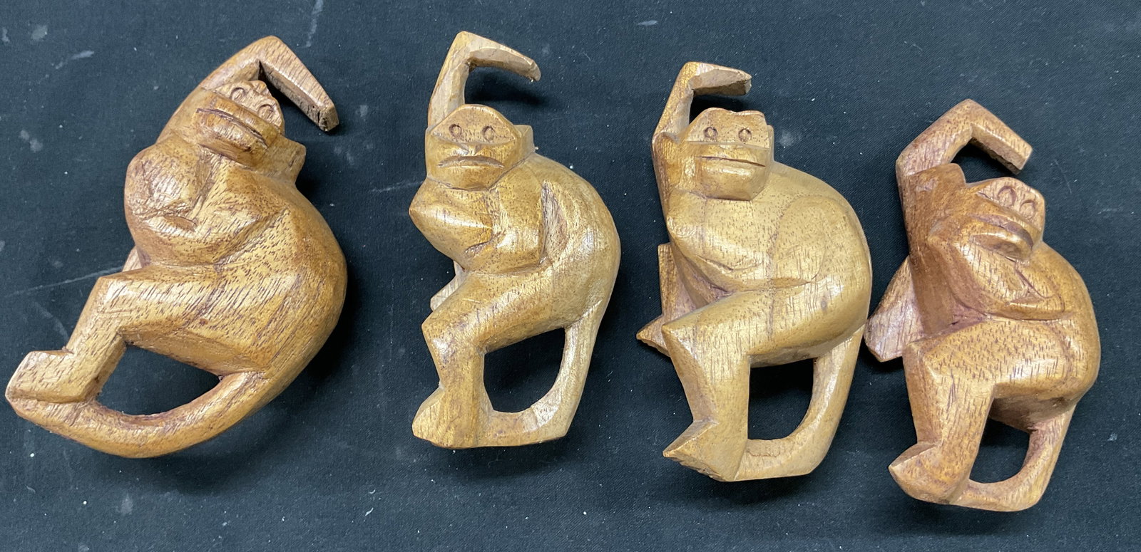 Set 4 Vtg Hand Carved Wooden Monkey Wall Decor (1 of 9)