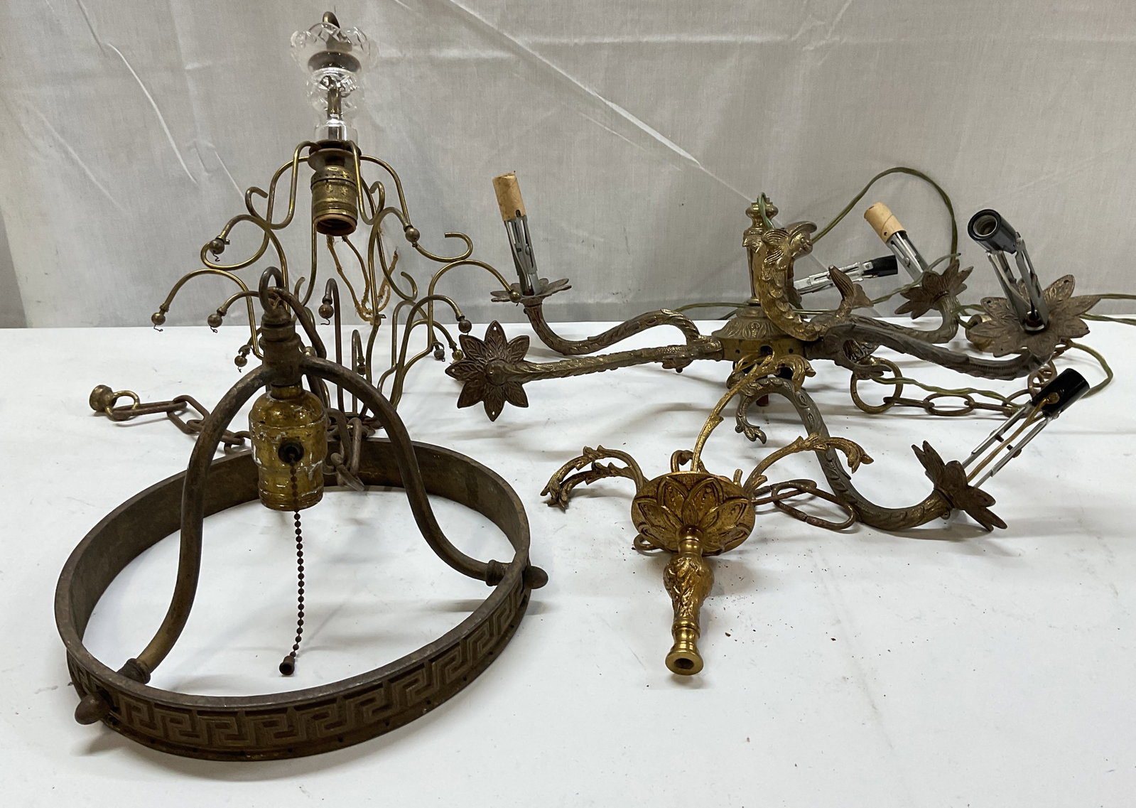 Lot 4 Vtg Brass Light Fixtures & Salvage (1 of 7)