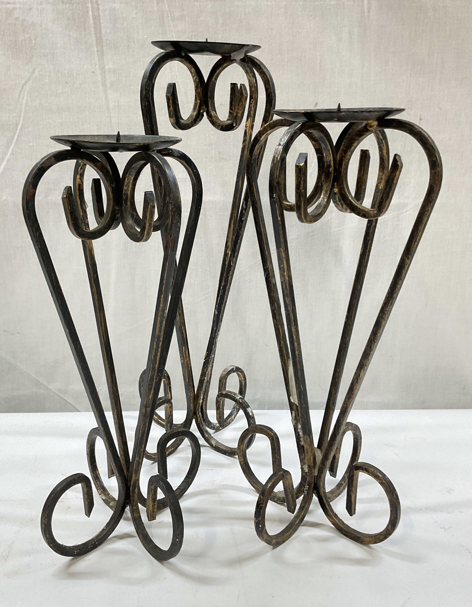 Set 3 Gilt Iron Scroll Candle Holders 15 In Tall (1 of 6)