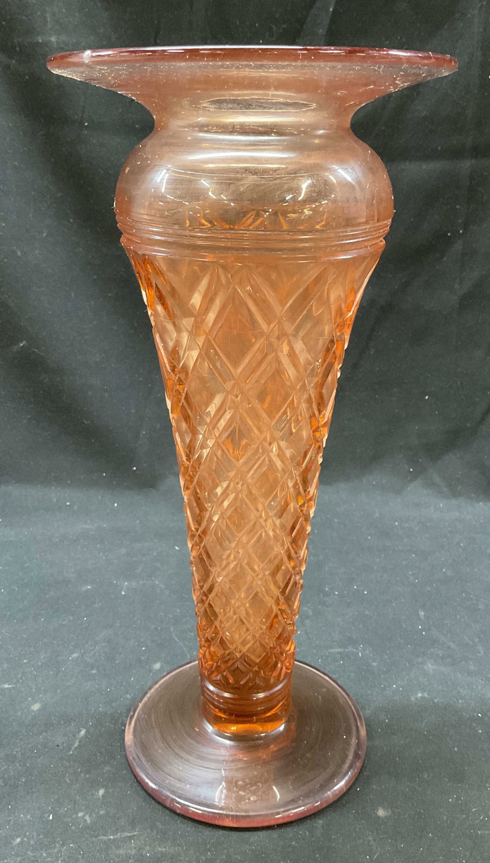 Vintage Orange Glass Diamond Fluted Vase (1 of 6)