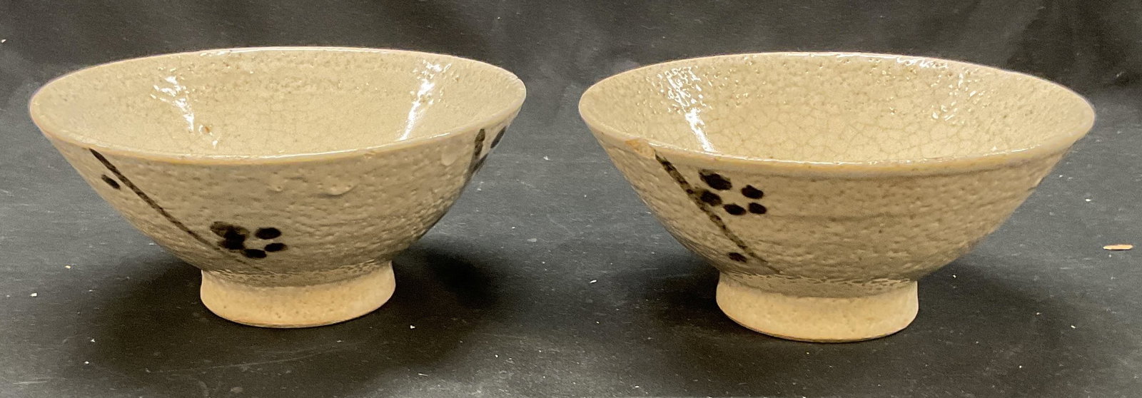Pair Vintage Asian Stoneware Footed Bowls (1 of 6)