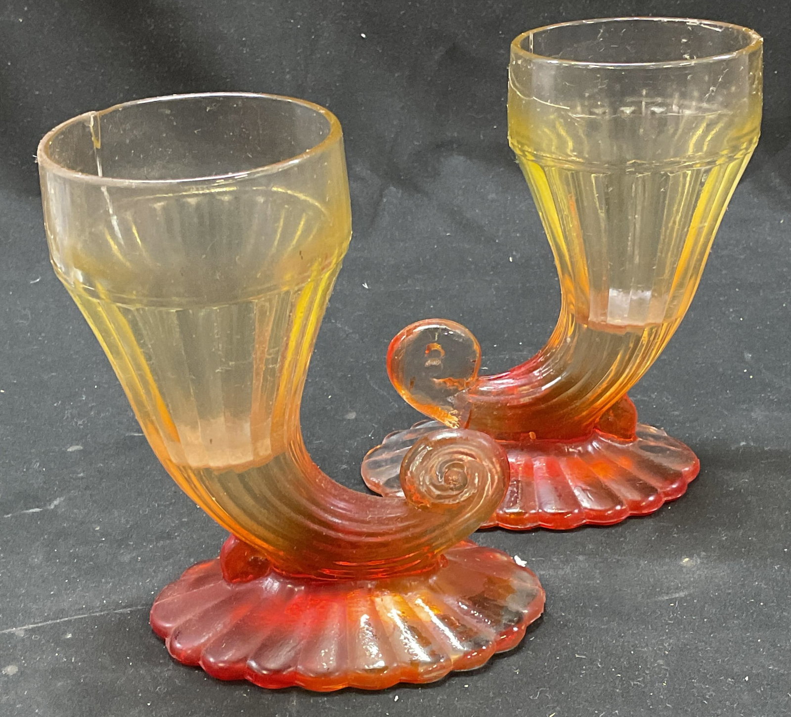 Pair Cornucopia Amberina Glass Candle Holders (1 of 6)