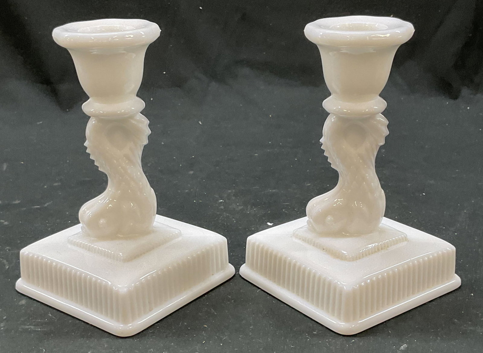 Pair Imperial Glass Milk Glass Candlesticks (1 of 7)