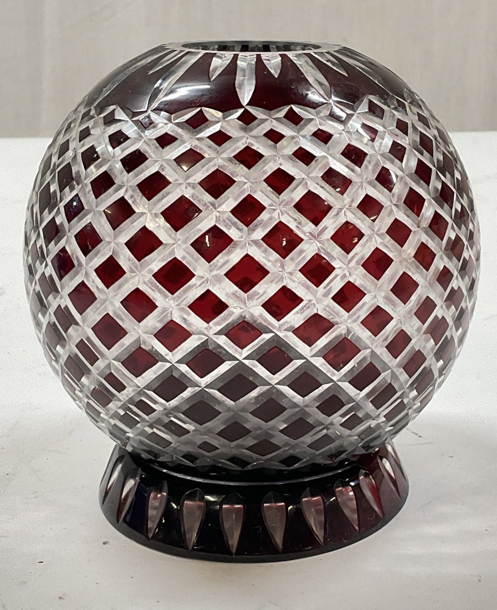 Ruby to Clear Cut Glass Globe Candle Holder (1 of 6)