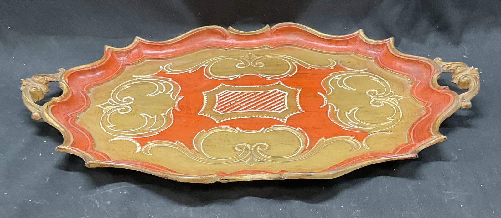 Vintage Gilt Orange Florentine Tray, Italy (1 of 6)