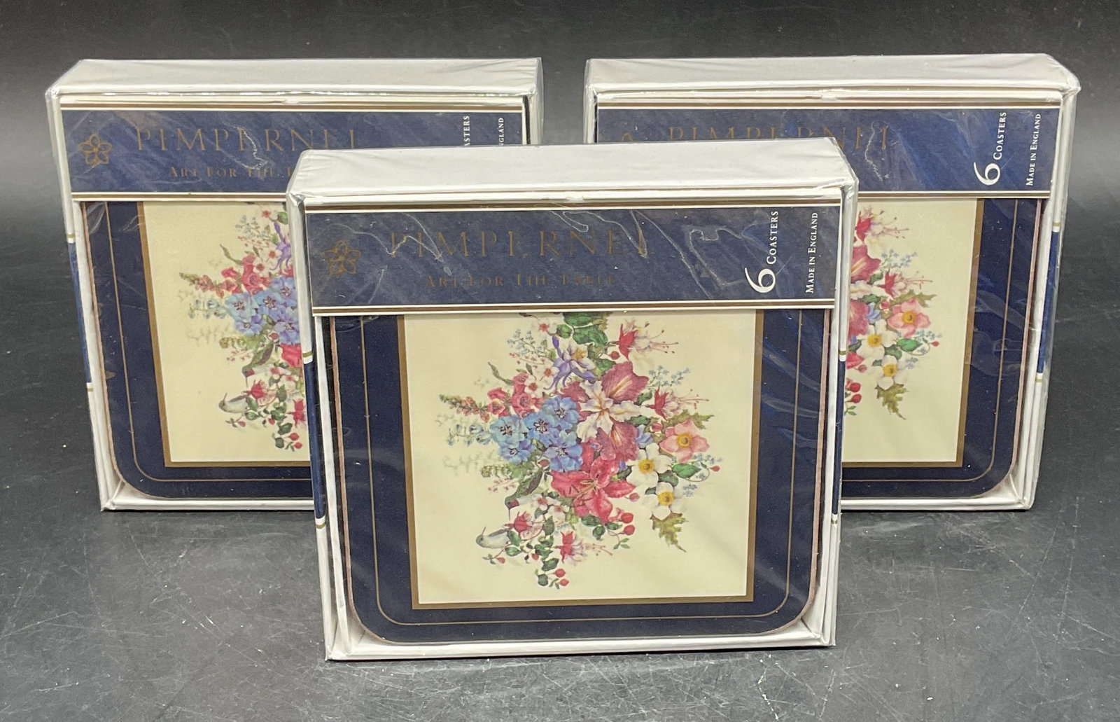Set 18 Pimpernel Bird & Flower Coasters NIB: Set of 18 total pieces Pimpernel Birds & Flowers pattern coasters. New in boxes. Measures approx. 4 x 4 inches. Some wear consistent with exposure. Pimpernel coaster, bird coaster, flower coaster, hom