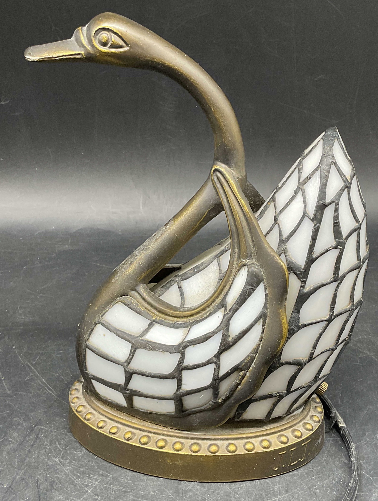 JLT Stained Glass Brass Swan Table Lamp (1 of 6)