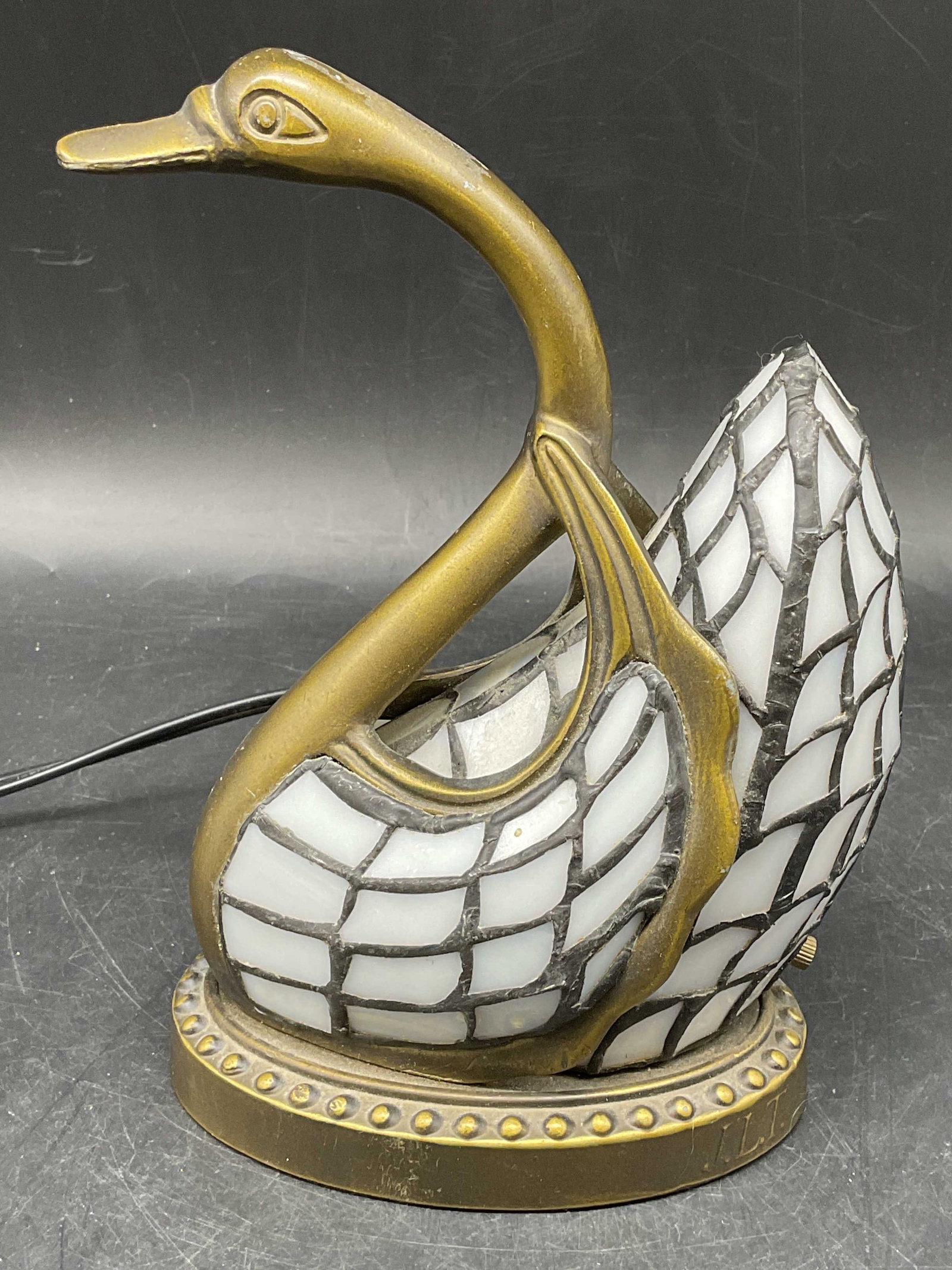 JLT Stained Glass Brass Swan Table Lamp (1 of 6)