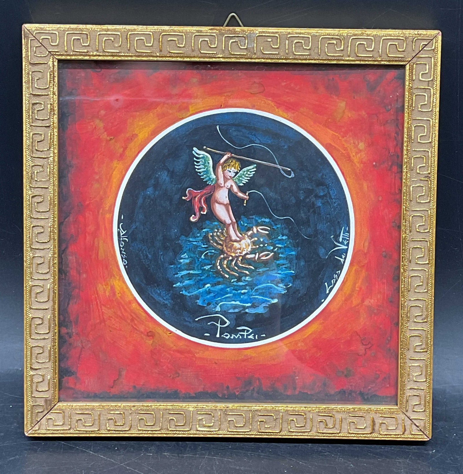 Signed Alfonso Pompei Cherub & Crab Watercolor (1 of 6)