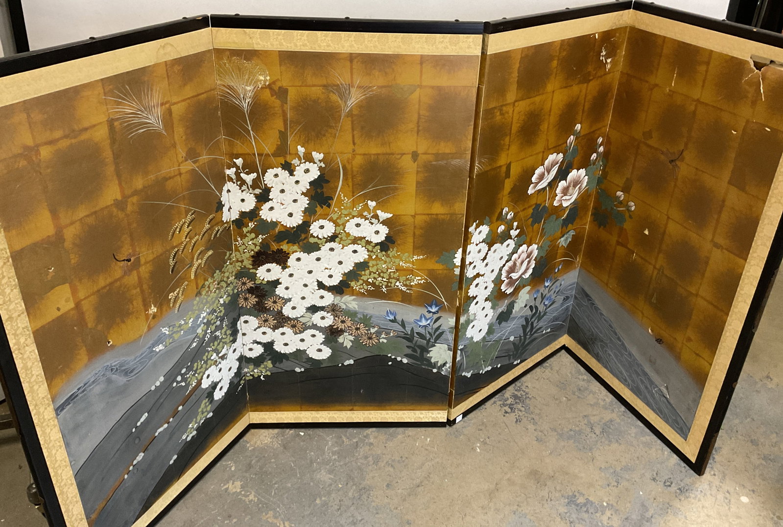 Vintage Japanese 4 Panel Folding Screen Japan 51in (1 of 14)