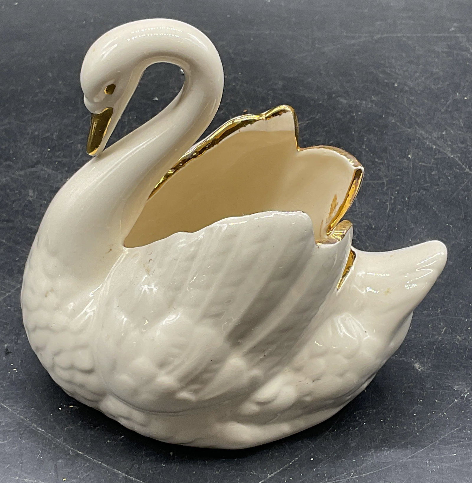 Vintage Signed Gilt Ceramic Swan Planter (1 of 6)