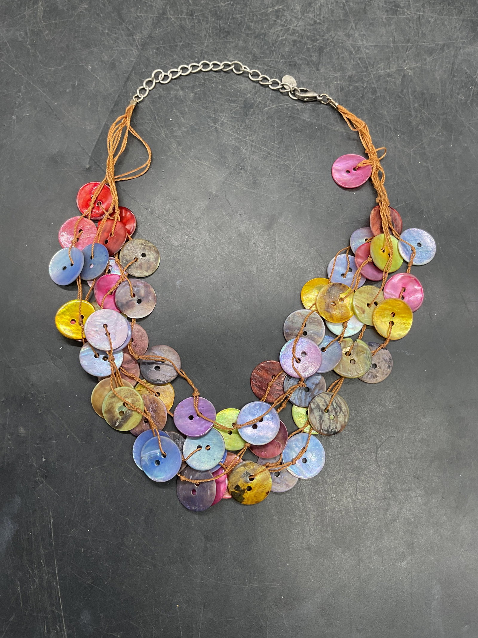 Lot 2 Signed Button Beaded Necklace + - 3