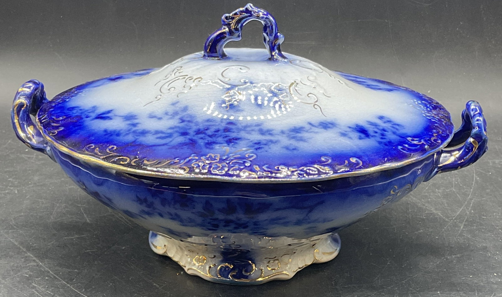 Antique La Belle China Flow Blue Lidded Bowl (1 of 6)