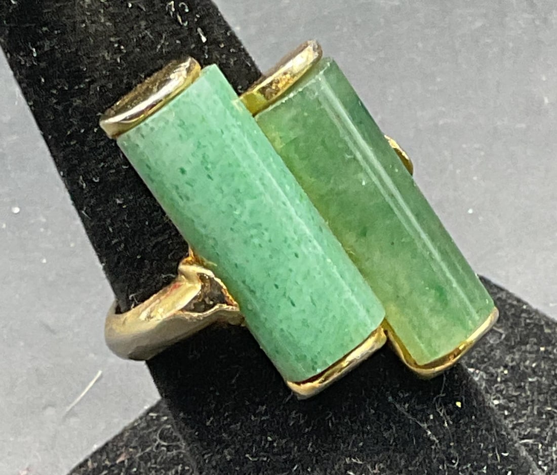 Vintage Napier Gold Plated Jade Ring: Vintage signed Napier gold plated ring with jade stones. Ring size 7. Some loss to plating and scratching. Jewelry, estate jewelry, costume jewelry, cocktail jewelry, fashion jewelry, accessories, fas