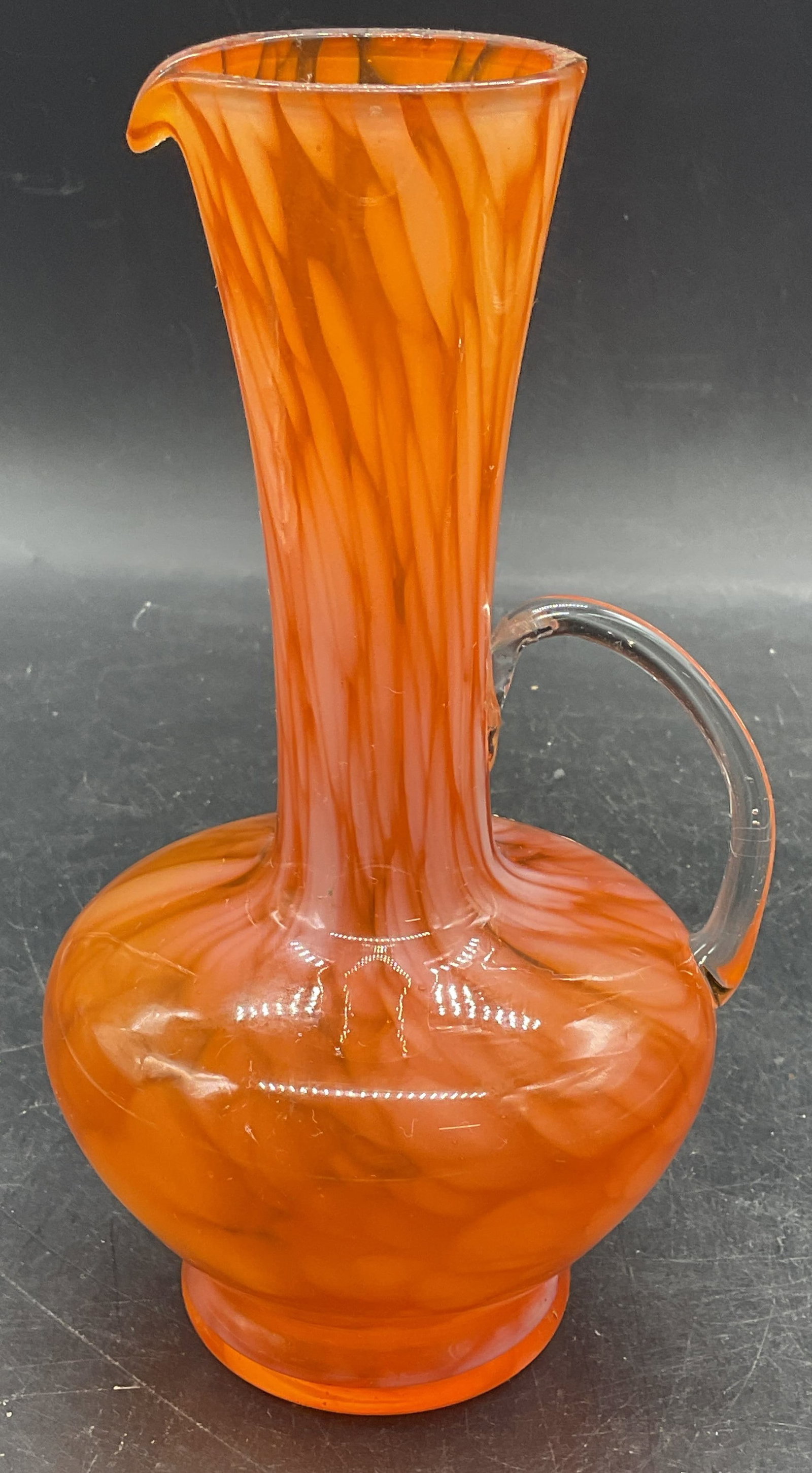 Vintage Orange Mottled Art Glass Pitcher (1 of 6)