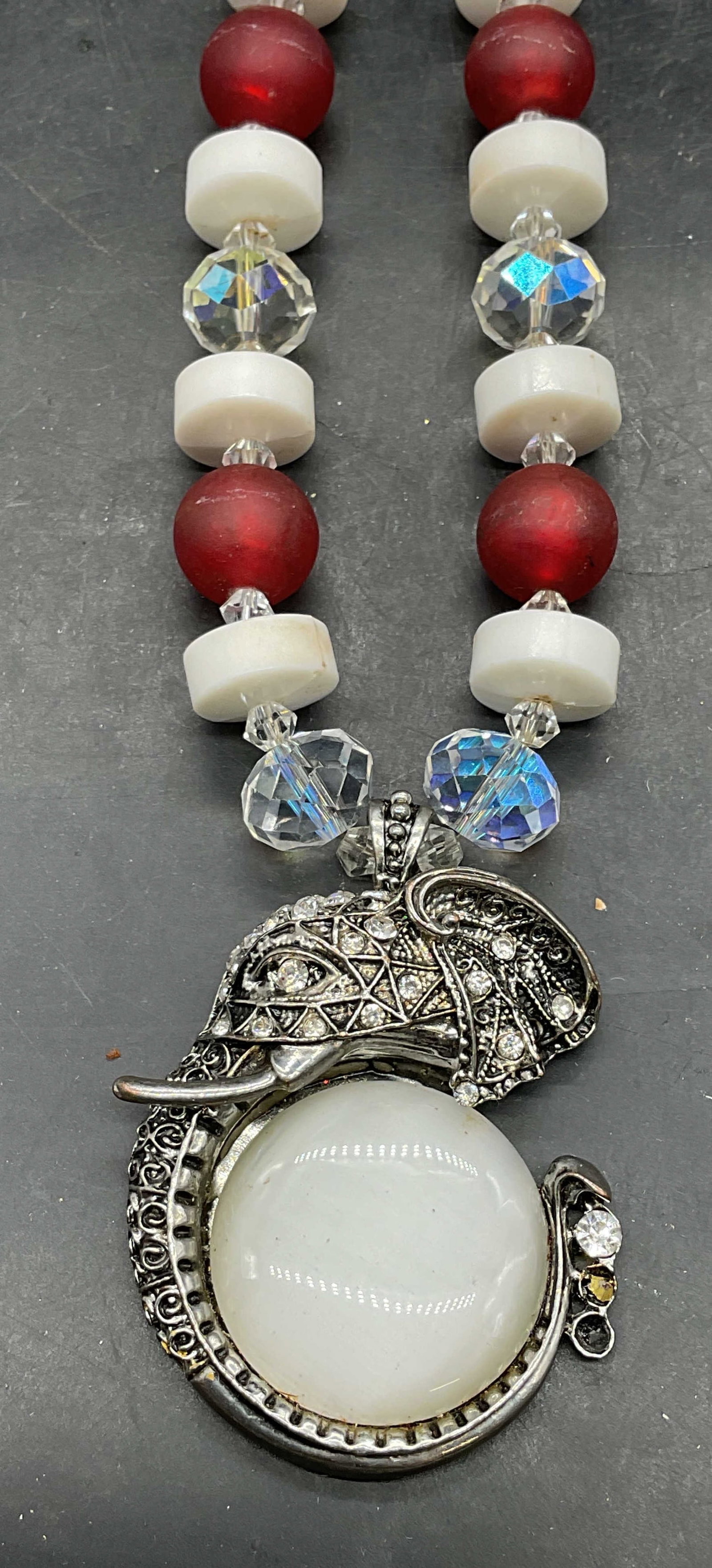 Vintage Red, White, Crystal Elephant Necklace (1 of 6)