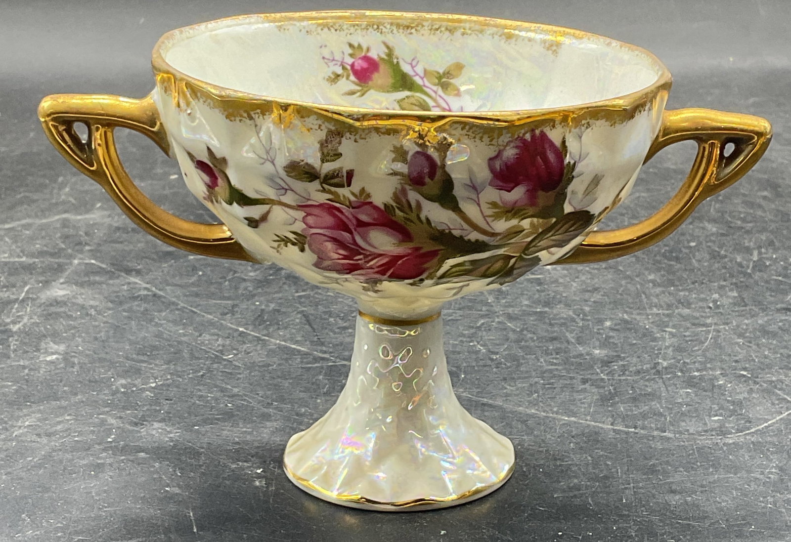 Vintage Loft Gilt Ceramic Floral Footed Bowl Japan (1 of 6)