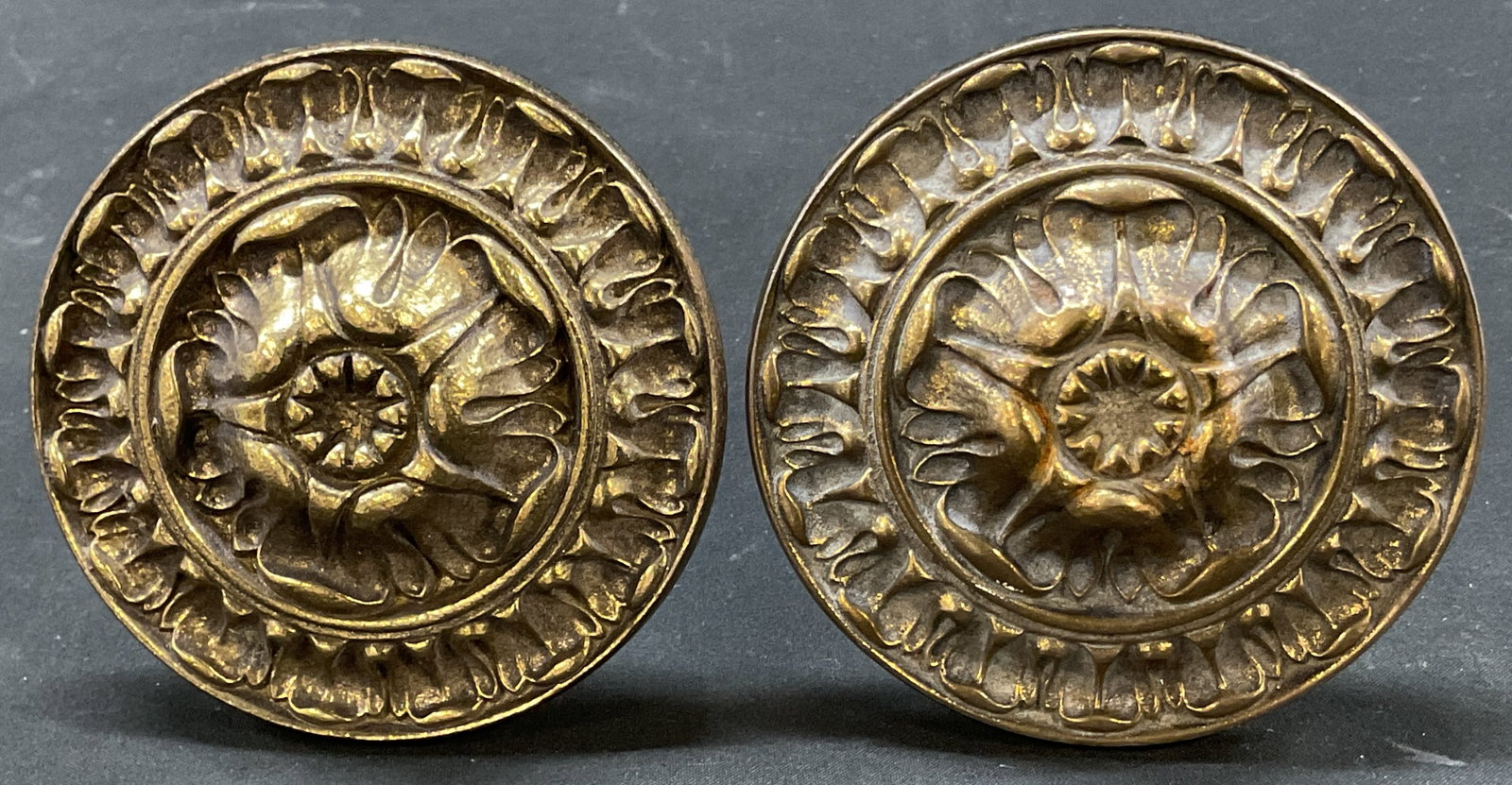 Pair Vintage Circular Embossed Brass Tie Backs (1 of 6)