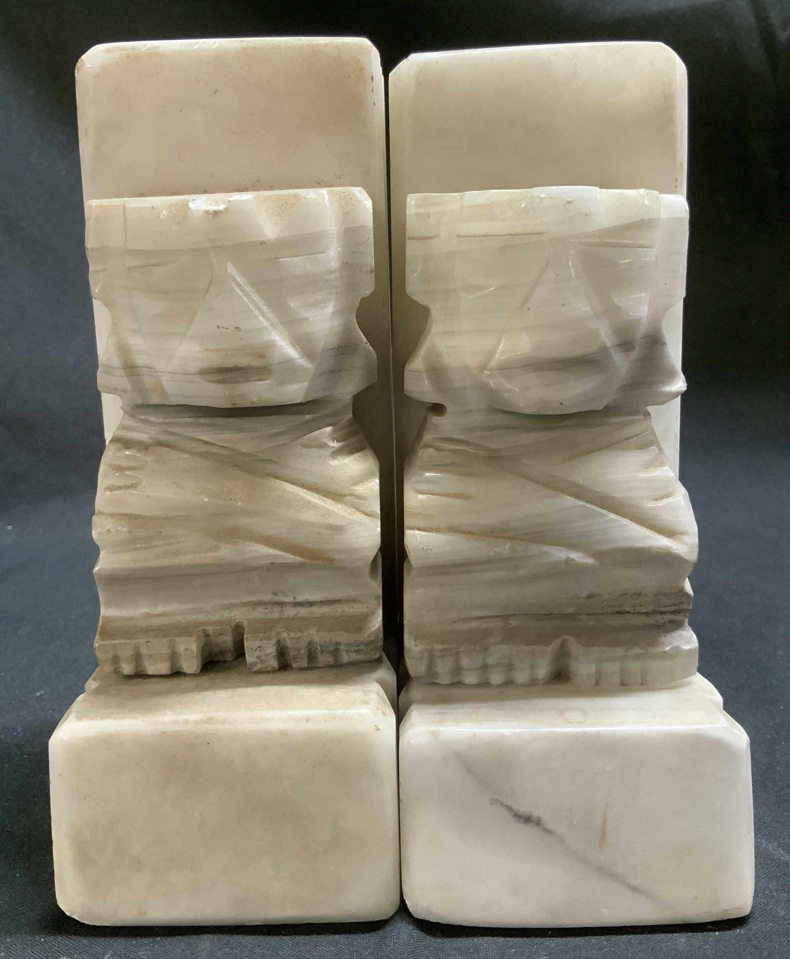 Vtg Mayan Style Carved Stone Bookends (1 of 6)