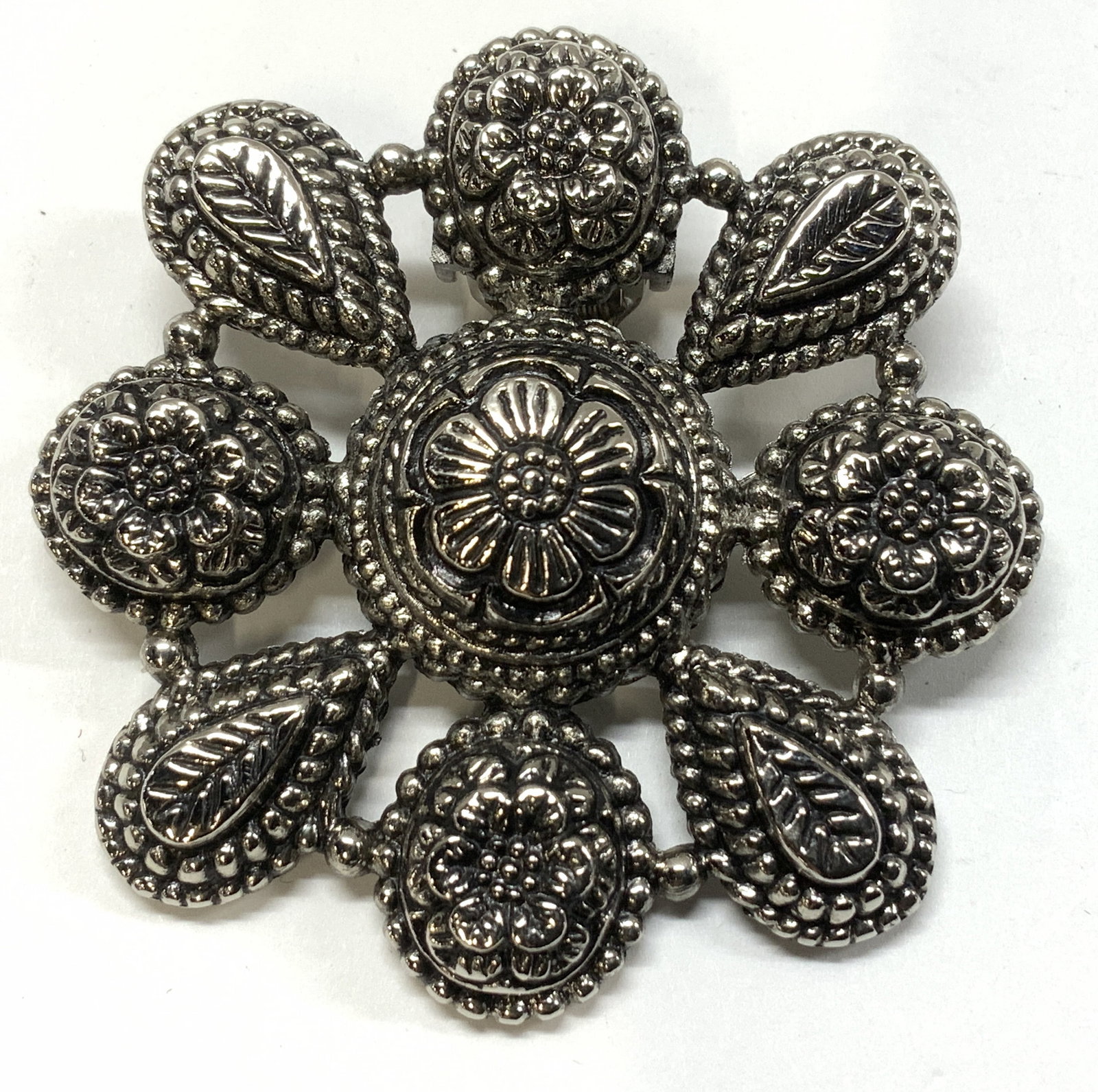 Vtg Sylvia Dahl Silver Toned Floral Clip (1 of 6)