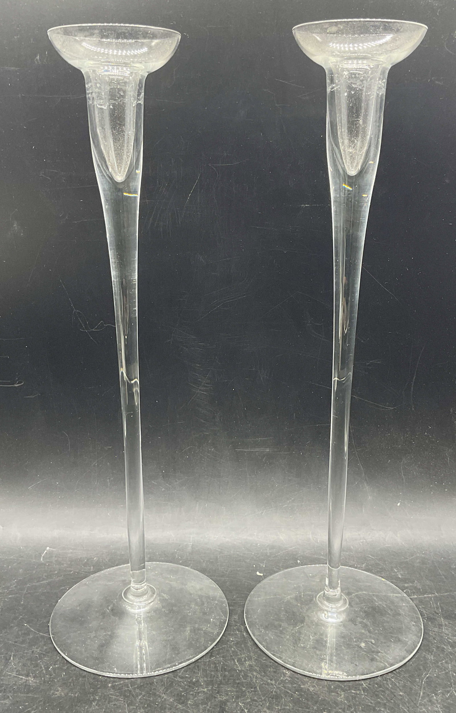 Pair Hand Blown Art Glass Candle Holders 13.5 In (1 of 6)