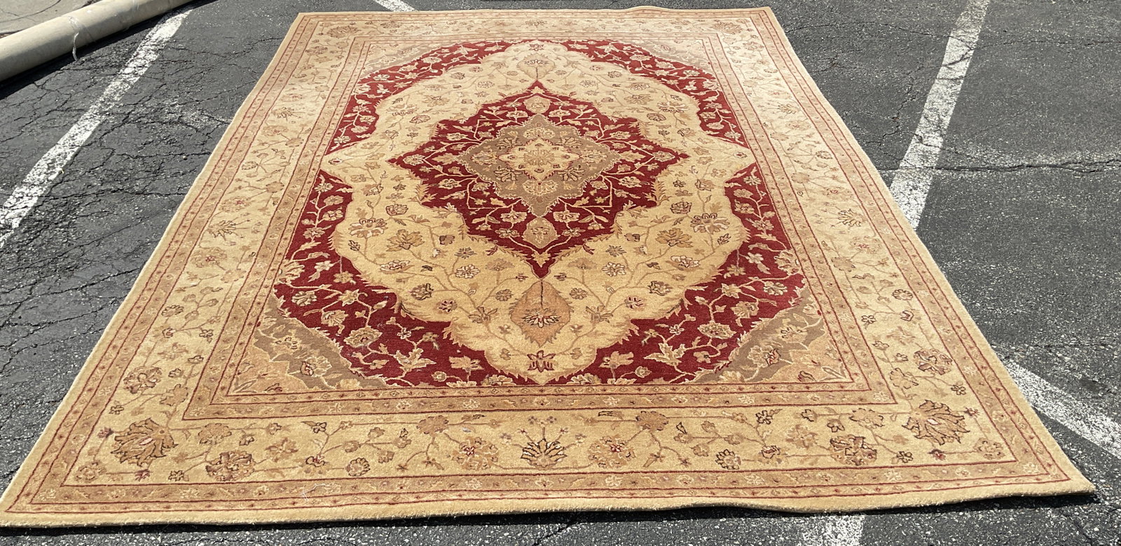 Vintage Red & Cream Oriental Wool Rug (1 of 7)