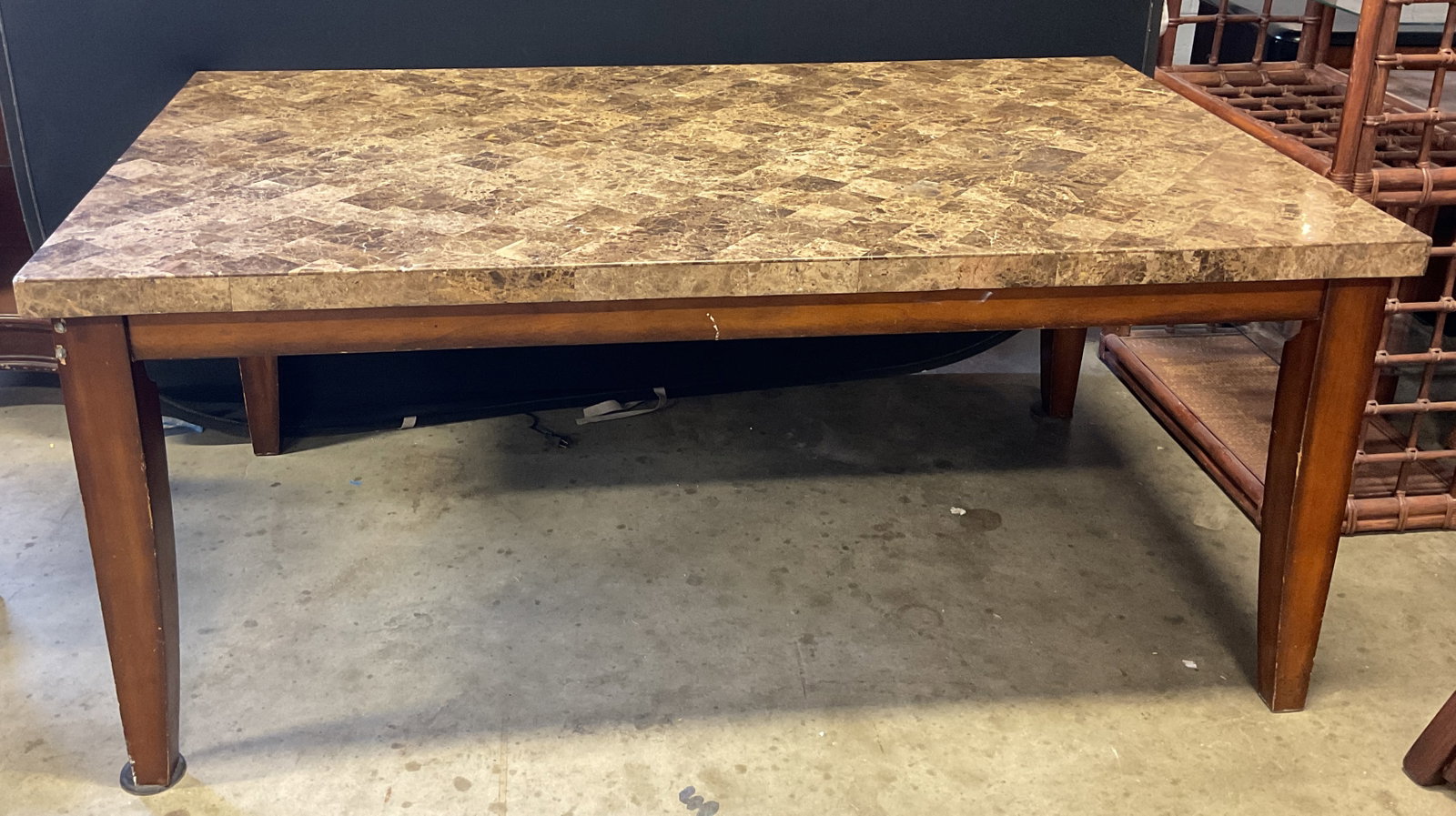 Inlaid Stone Top Wood Dining Table (1 of 6)