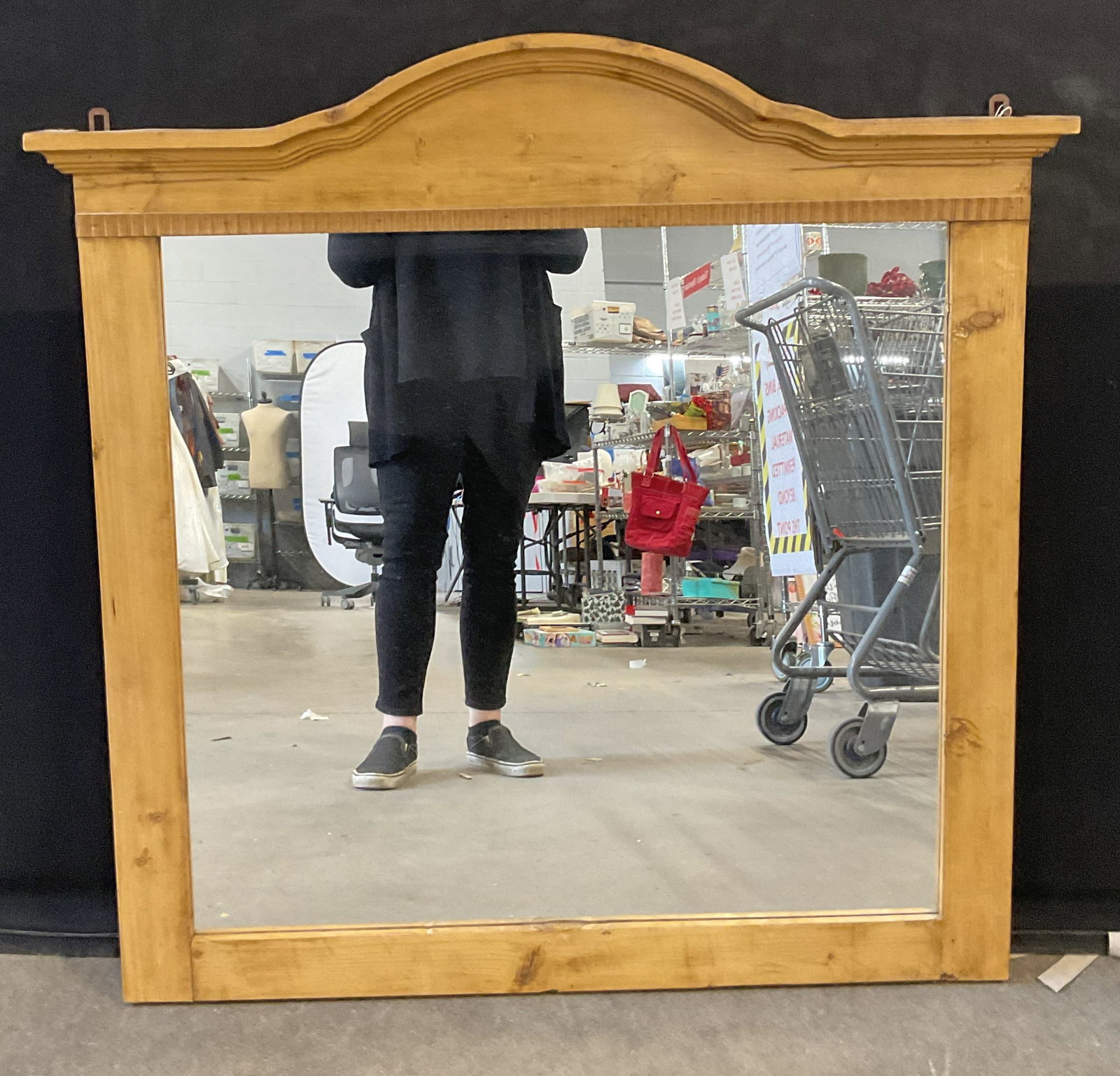 Vintage Pine Wood Curved Wall Mirror (1 of 6)
