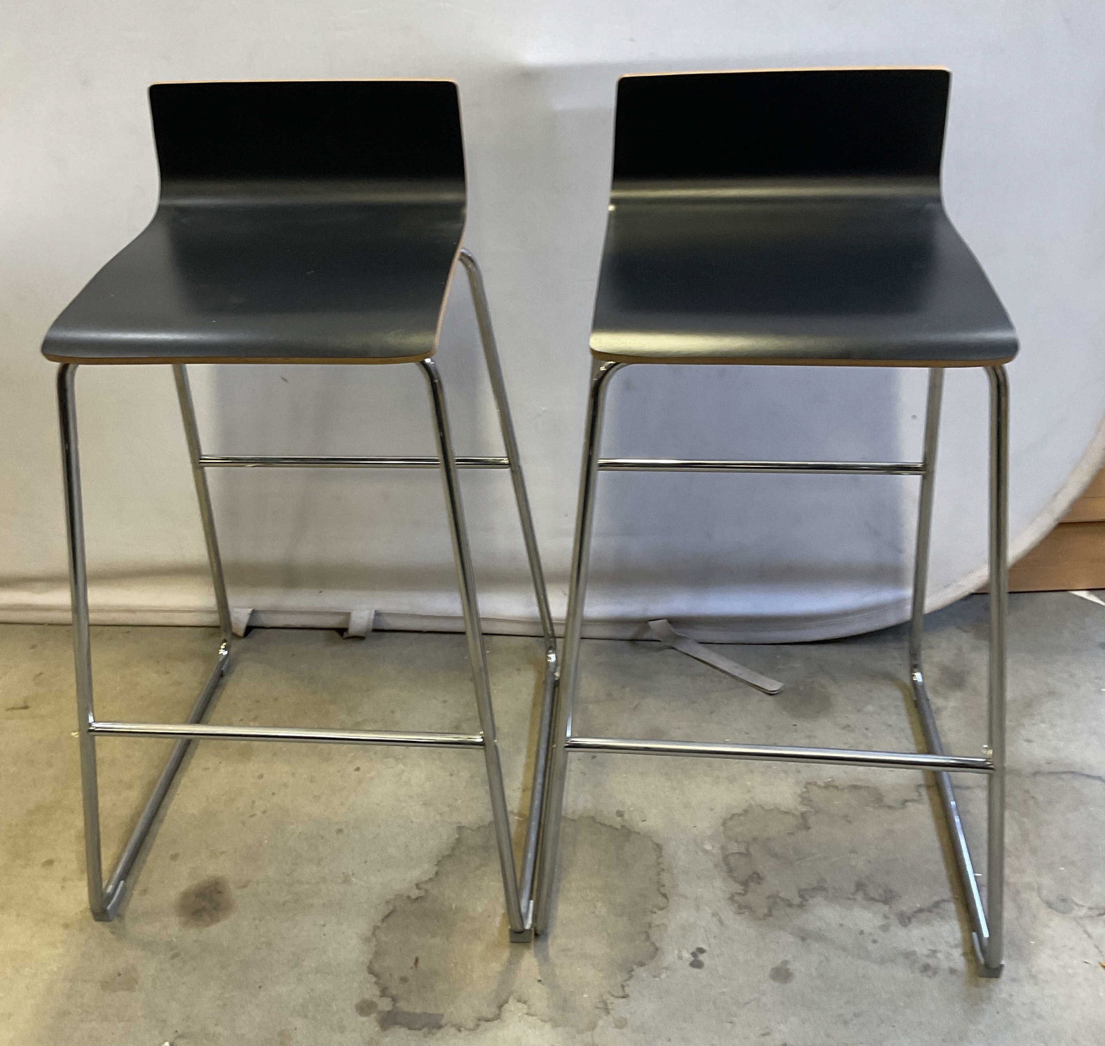 Pair IKEA Sebastian Black Wood Metal Stools (1 of 6)