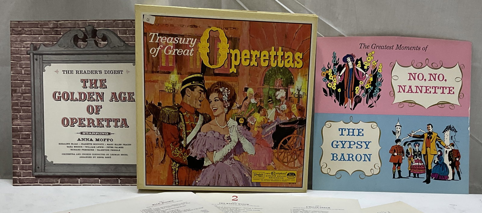 Readers Dig Treasury Great Operettas Record Set: Readers Digest Treasury of Great Operettas Record Set. Comes with Booklet with Photographs and 10 Records. One has Illustrated Cover. Starring Anna Moffo, Rosalind Elias, Jeanette Scovotti and More.