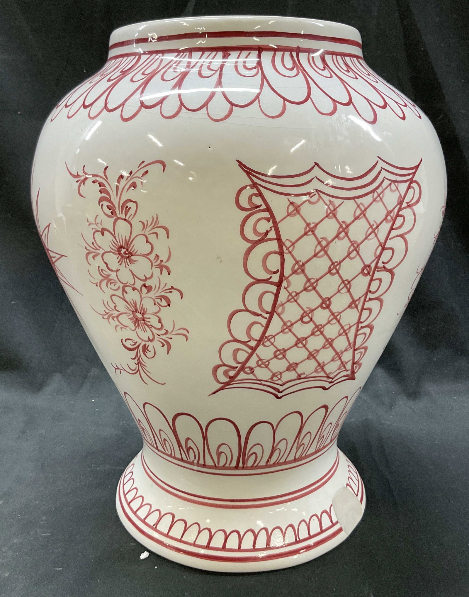 SGND Expocift Inc Ceramic Vase Portugal: Signed Expocift Inc ceramic vase. Marked on underside, reads Exclusive For Expocift Inc Made In Portugal. Surface is signed, reads illegibly. Short round pedestal base. Round bulbous body. Hand