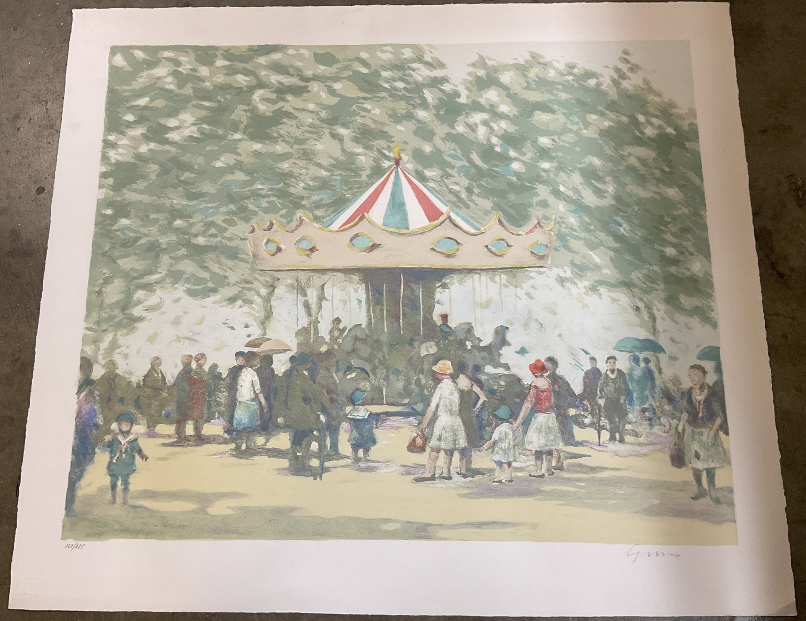 SGND Andre Gisson Carousel Lithograph 27in - 2