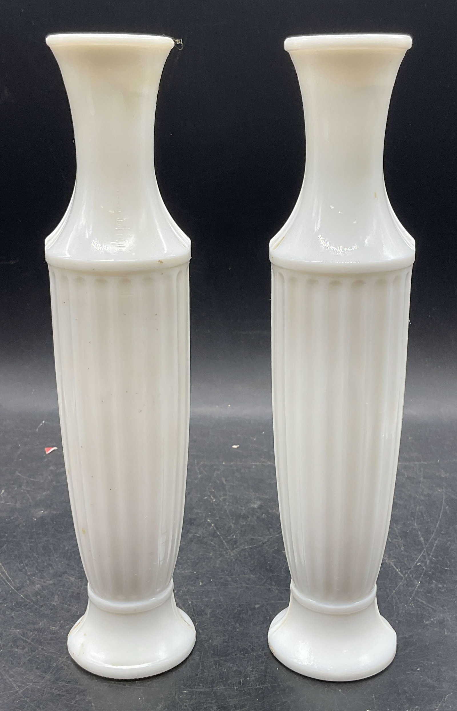 Pair Vintage Milk Glass Fluted Vases (1 of 6)