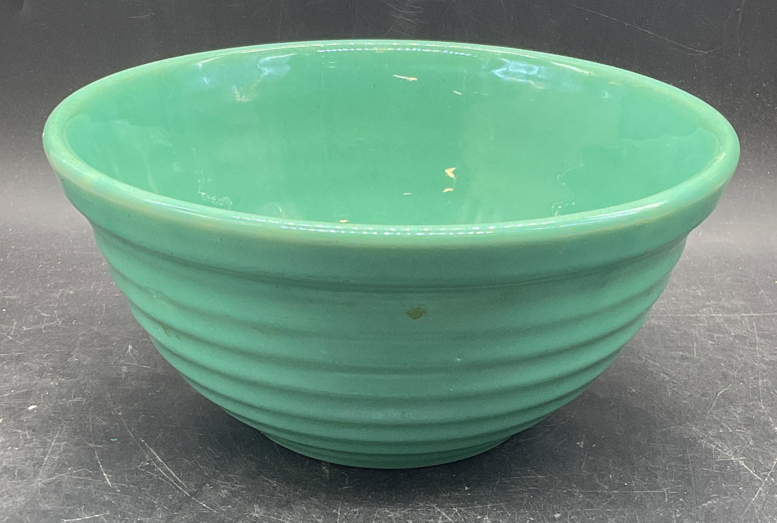 Vintage Turquoise Ribbed Pottery Bowl (1 of 6)