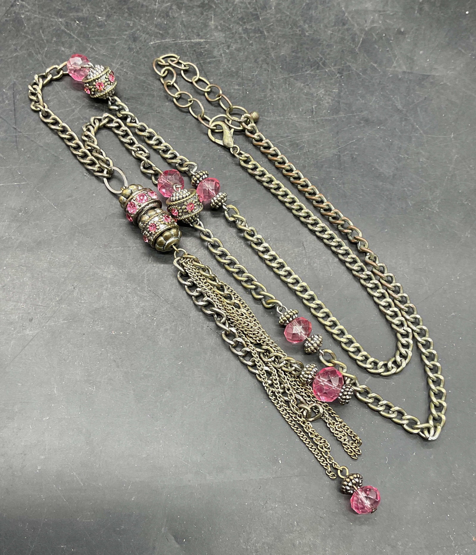 Vintage Silver Tone Pink Crystal Necklace (1 of 6)