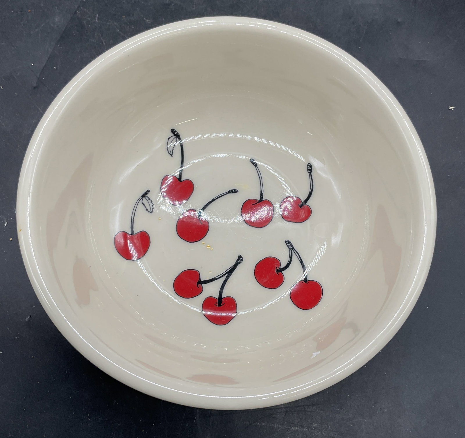 Homer Laughlin Fishs Eddy Quinn Cherry Bowl: Homer Laughlin China Fishs Eddy by Taylor Quinn cherry bowl. Measures approx. 5.75 x 2 inches. Some scratching. Homer Laughlin bowl, fishs eddy bowl, Taylor Quinn bowl, cherry bowl, home decor, home a