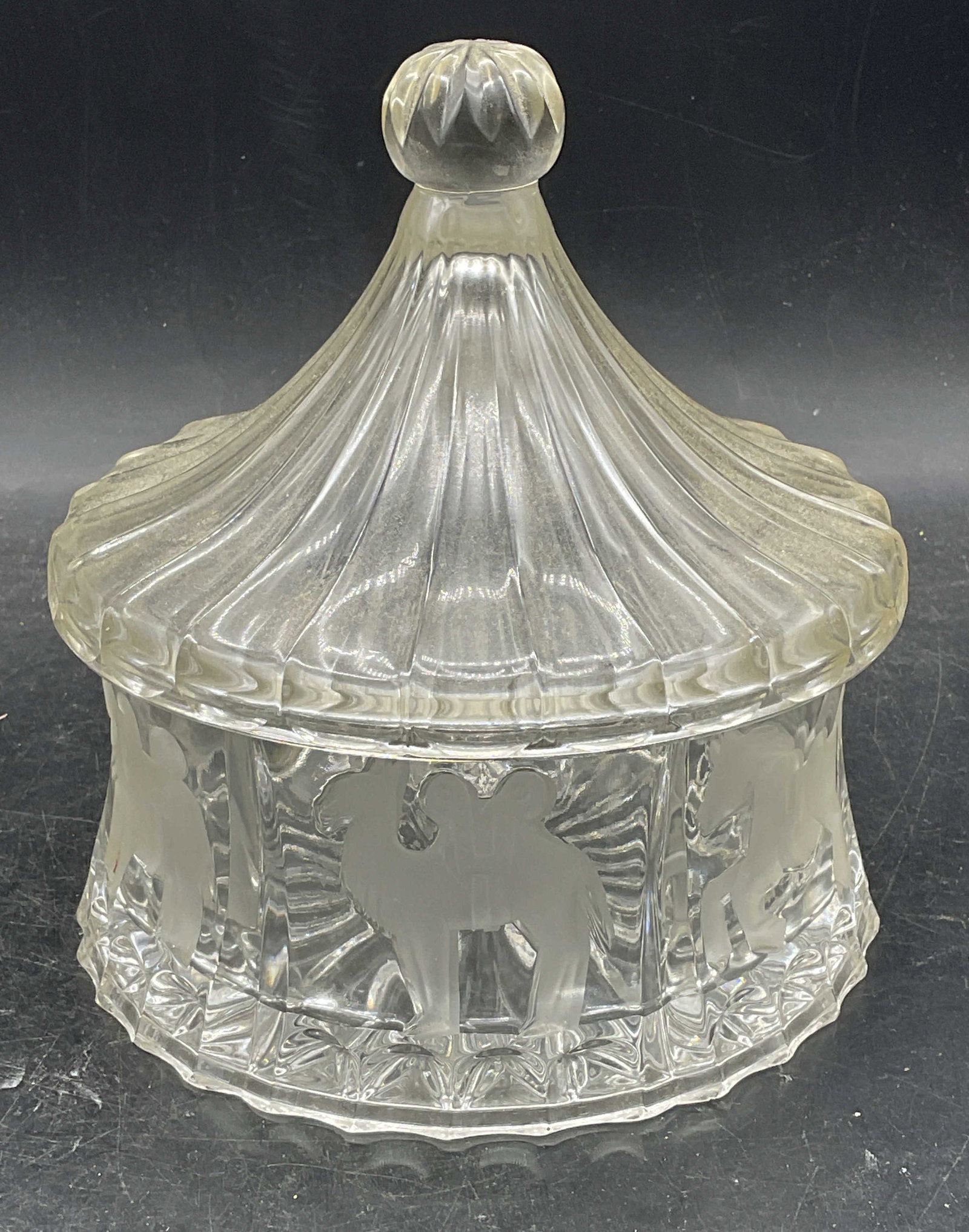 Frosted Glass Carousel Animal Covered Bowl (1 of 6)