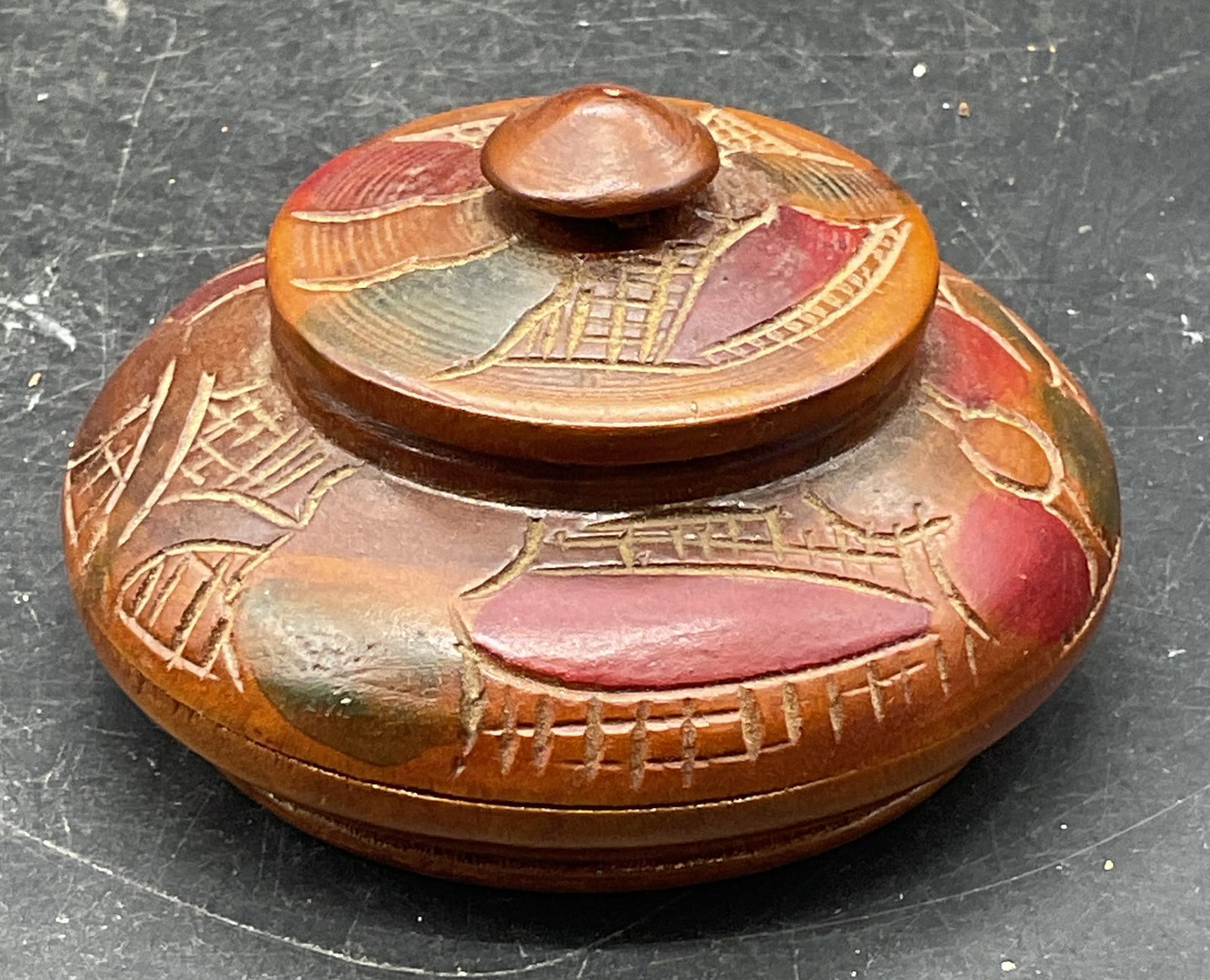 Vintage Turned Carved Wood Trinket Box (1 of 7)
