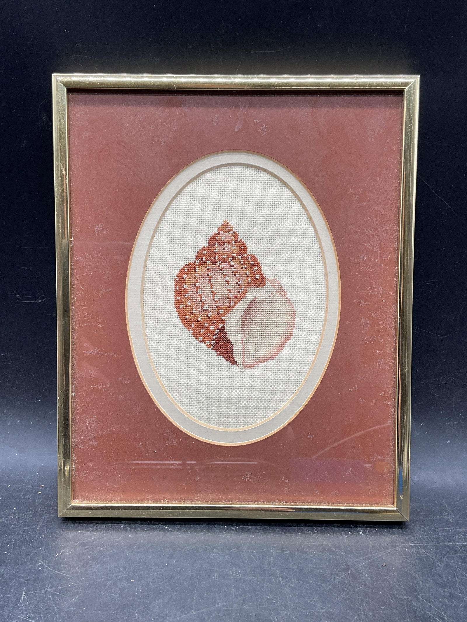 Framed Needlepoint Seashell Panel - 2