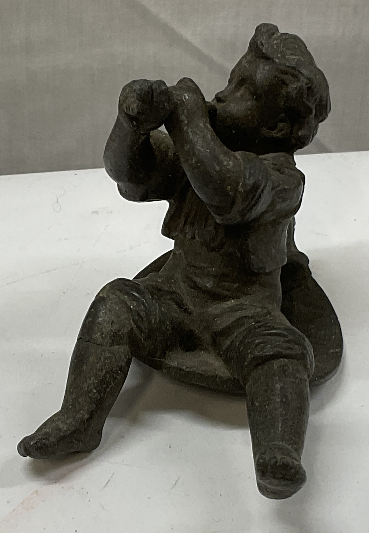 VTG Cast Metal Seated Musician Figurine: Vintage Cast Metal Seated Musician Figurine. Some Cracks and Bending. Measures app 2.5in H x 2in W. Vintage Figurine, Cast Metal Figurine, Seated Musician, Musical Decor, Musical Figurine, Instruments