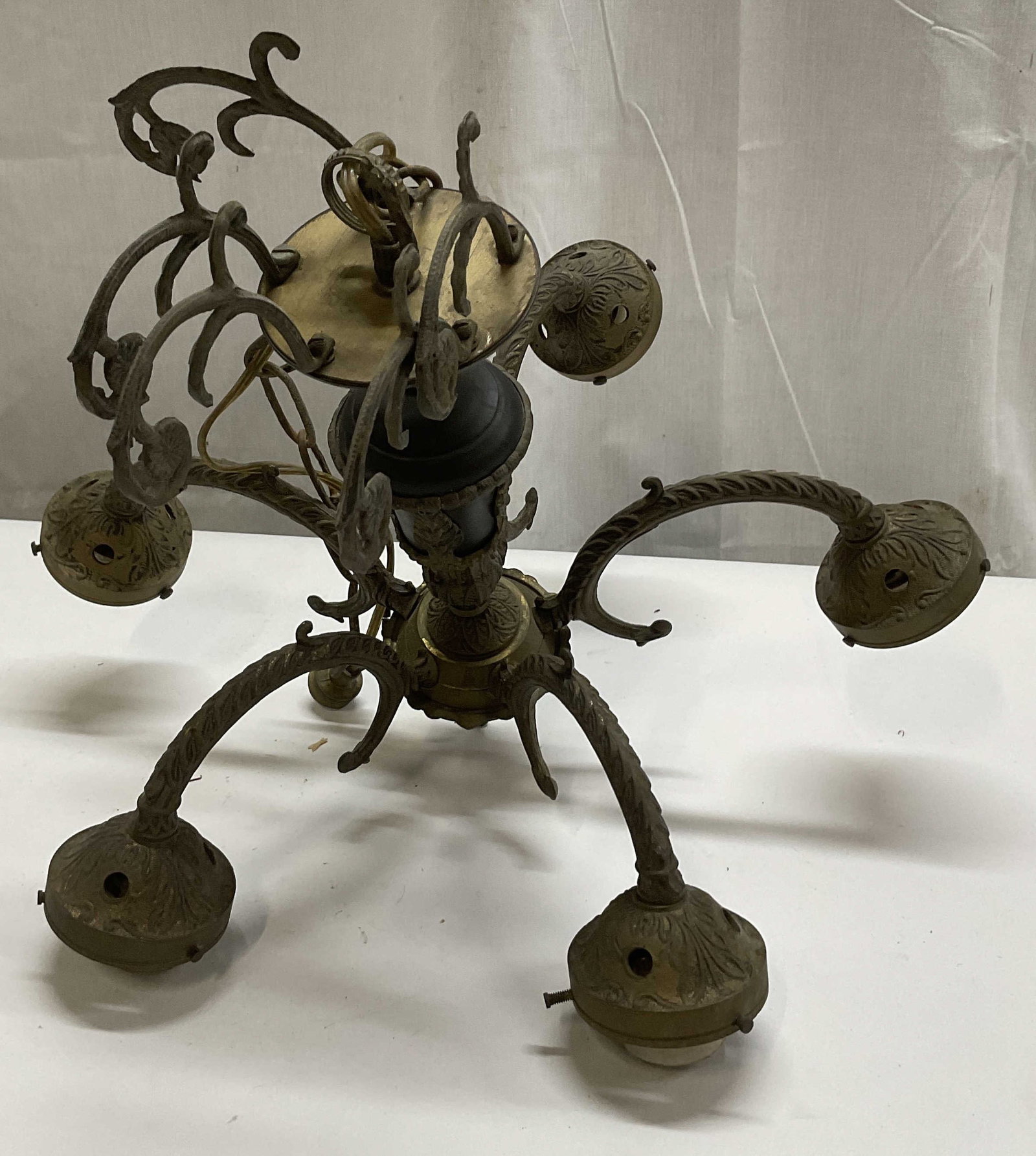 VTG Art Nouveau 5-Arm Brass Chandelier (1 of 7)