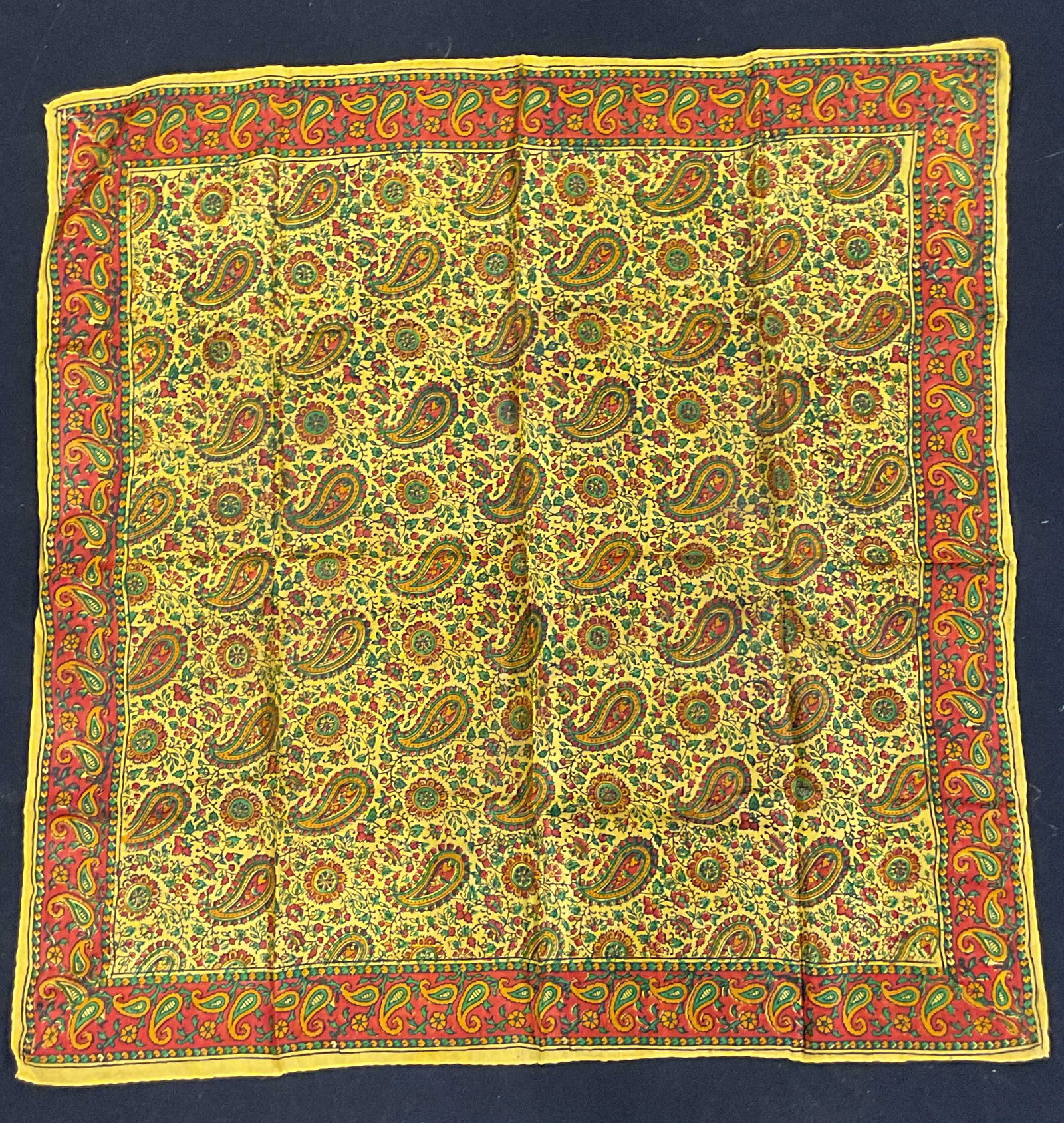 Vintage Yellow Paisley Silk Scarf, India (1 of 7)