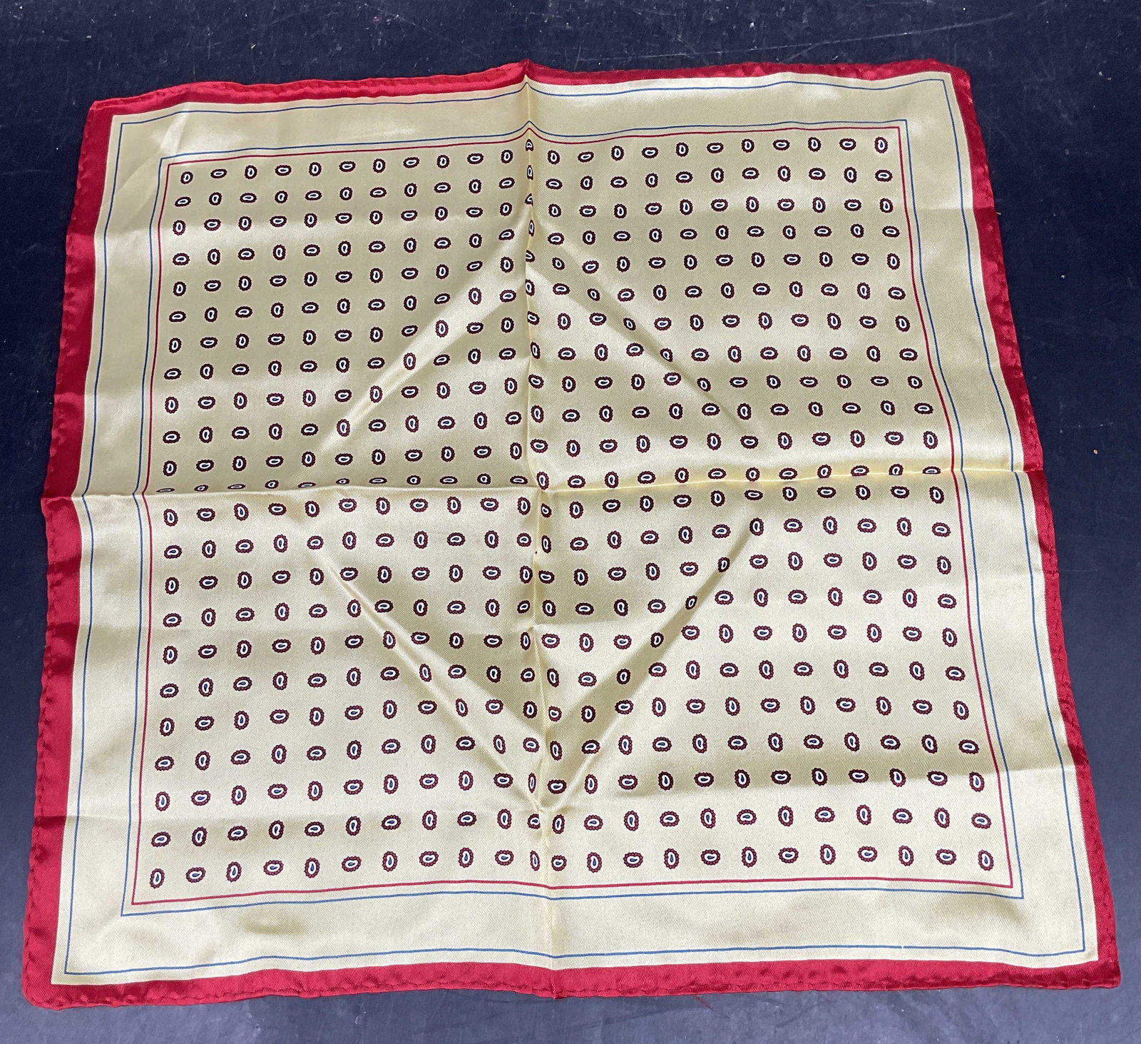 Yellow Red Silk Paisley Handkerchief, Italy (1 of 7)