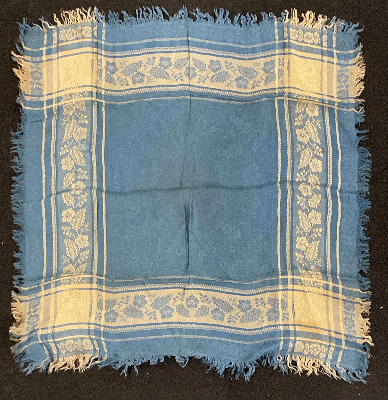 Blue & Beige Floral Embroidered Silk Scarf (1 of 6)