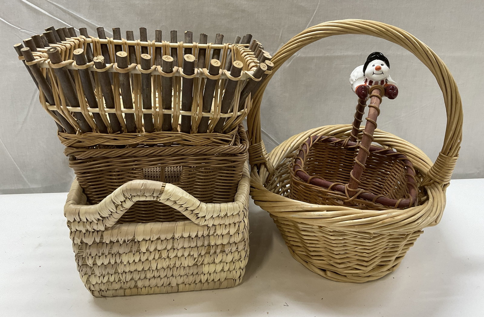 Grp Lt 5 Baskets Wooden Sticks, Snowman+ (1 of 16)