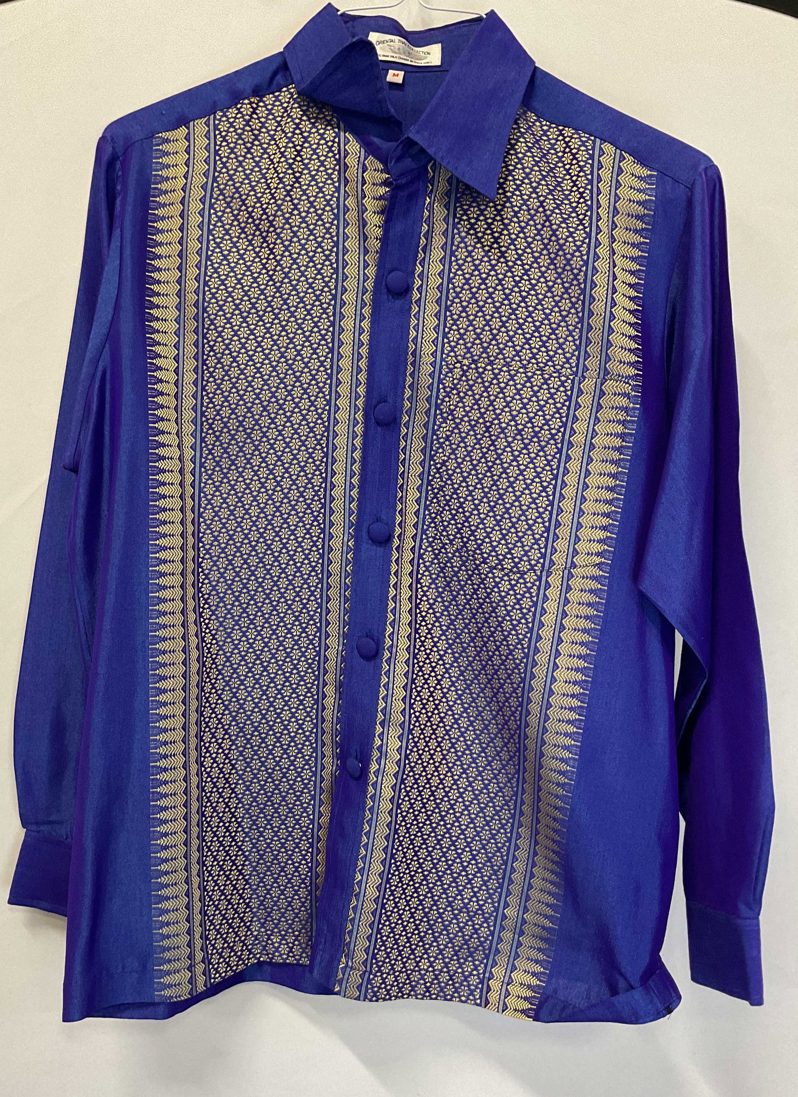 Oriental Thai Collect Blue Silk Button Up Shirt (1 of 7)