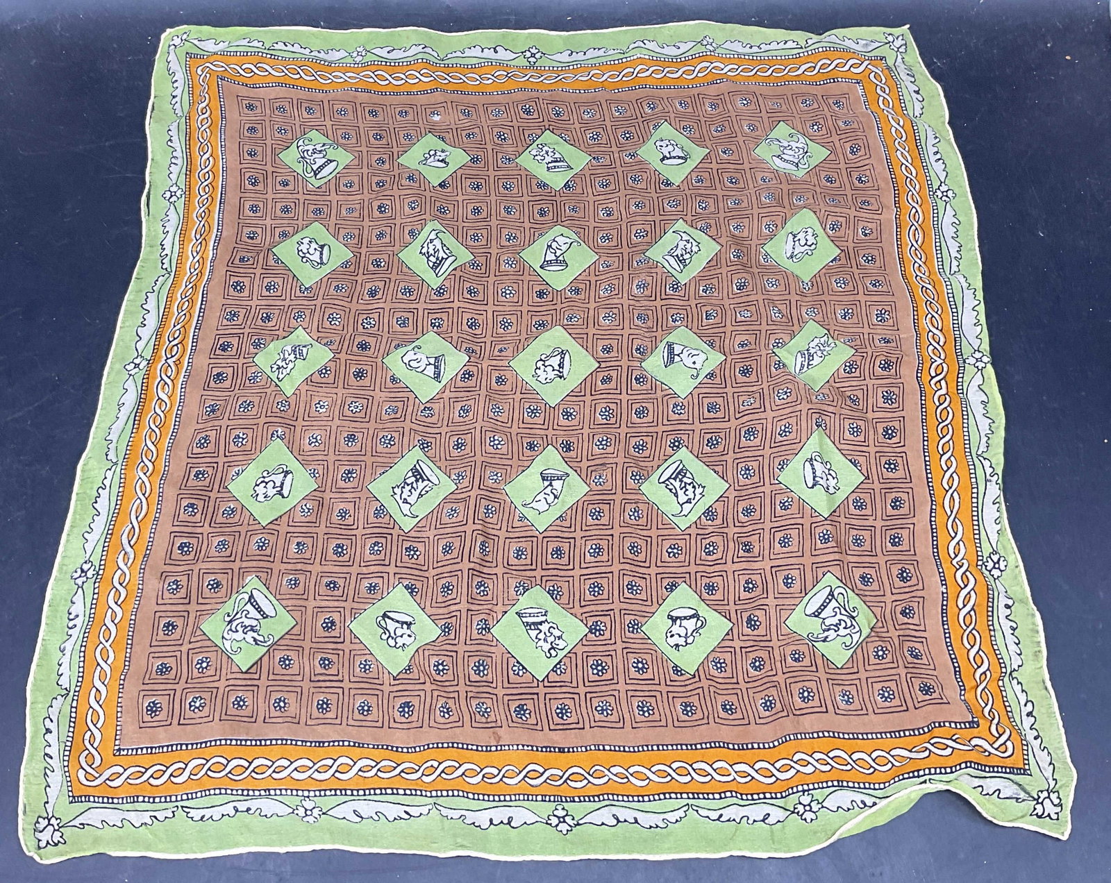 Vintage Green Orange Silk Graphic Print Scarf (1 of 6)