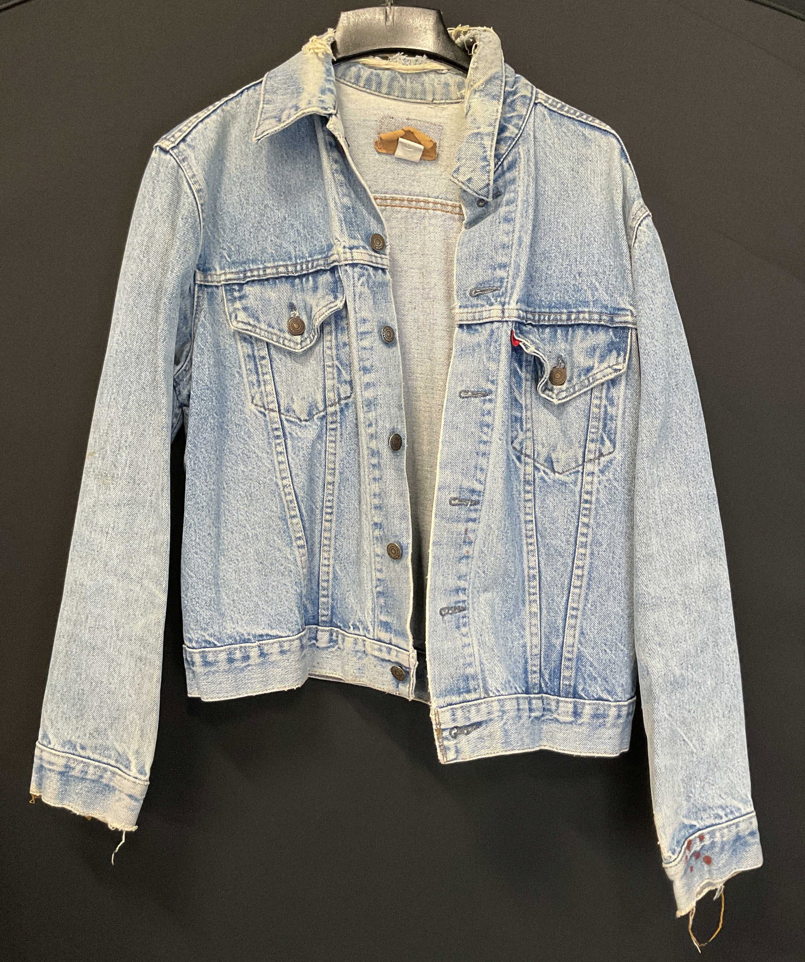 Levi & Strauss Co Light Wash Denim Jacket USA: Levi & Strauss Co light wash denim jacket. Made in USA. Cotton material. Measures approx 20 inches across chest. Collared, buttoned, and front pockets. Some blemishes. Denim jacket, jacket, Levi & Str