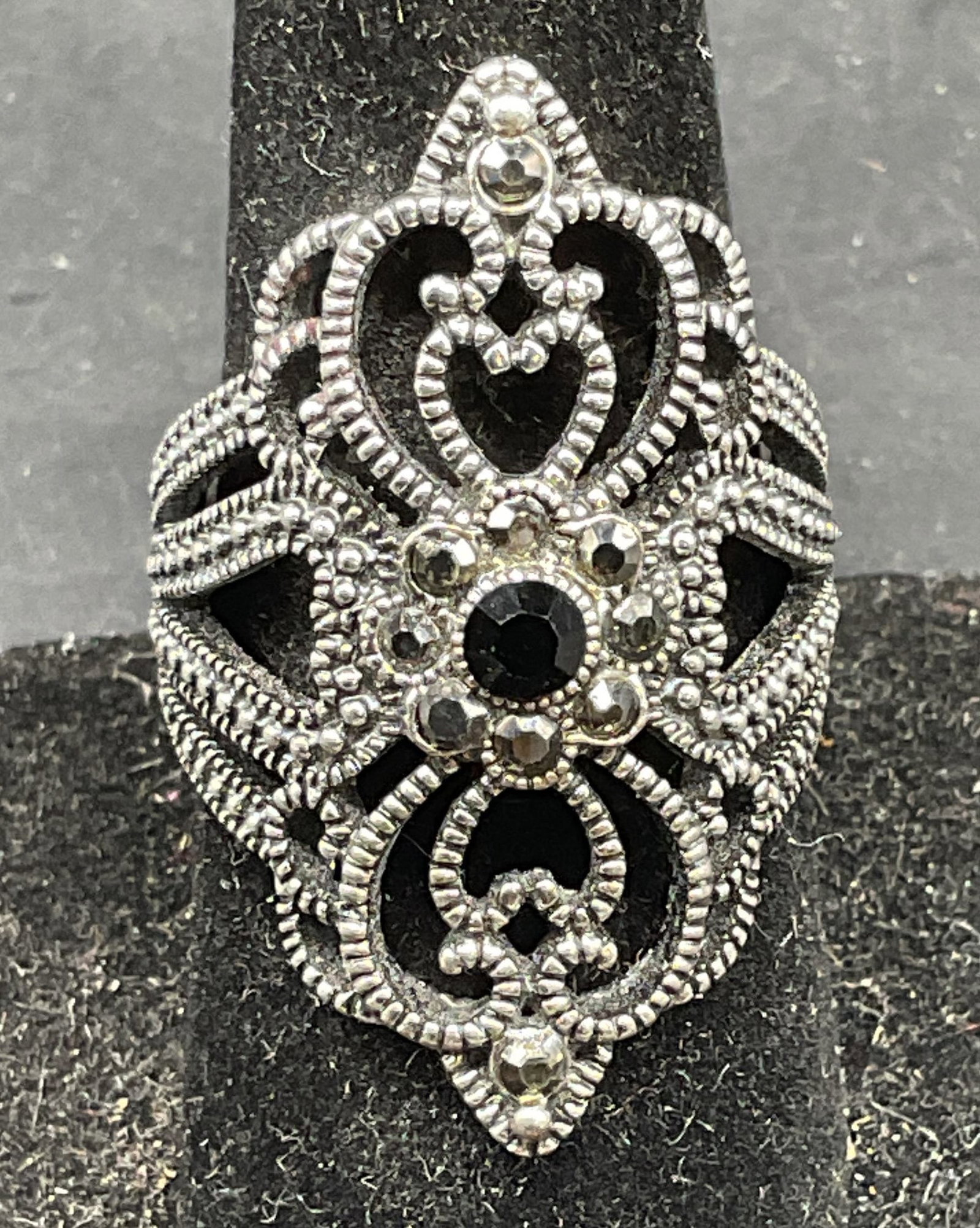 Silver Tone Crystal Scroll Cocktail Ring (1 of 6)